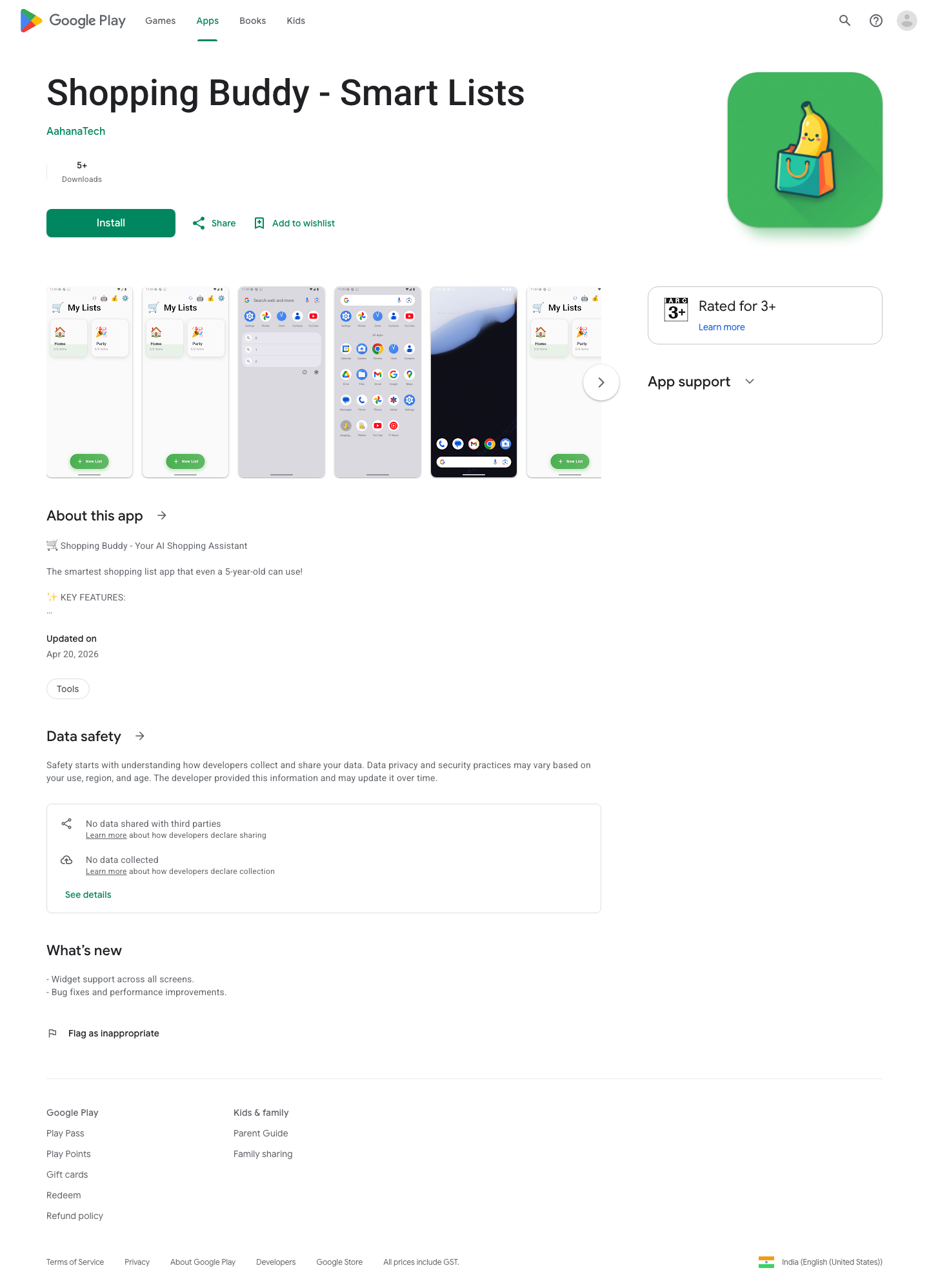 Play Store listing